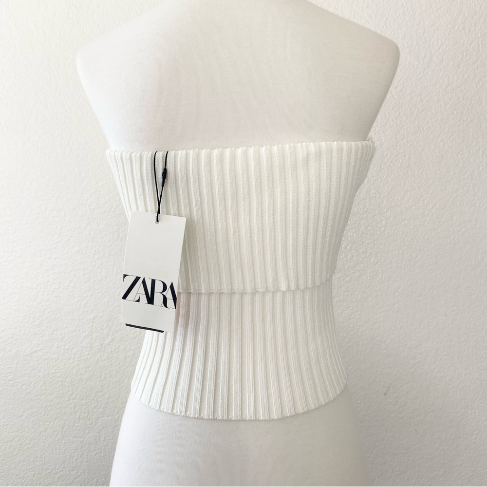 ZARA White Ribbed Tube Top - Picture 2 of 4